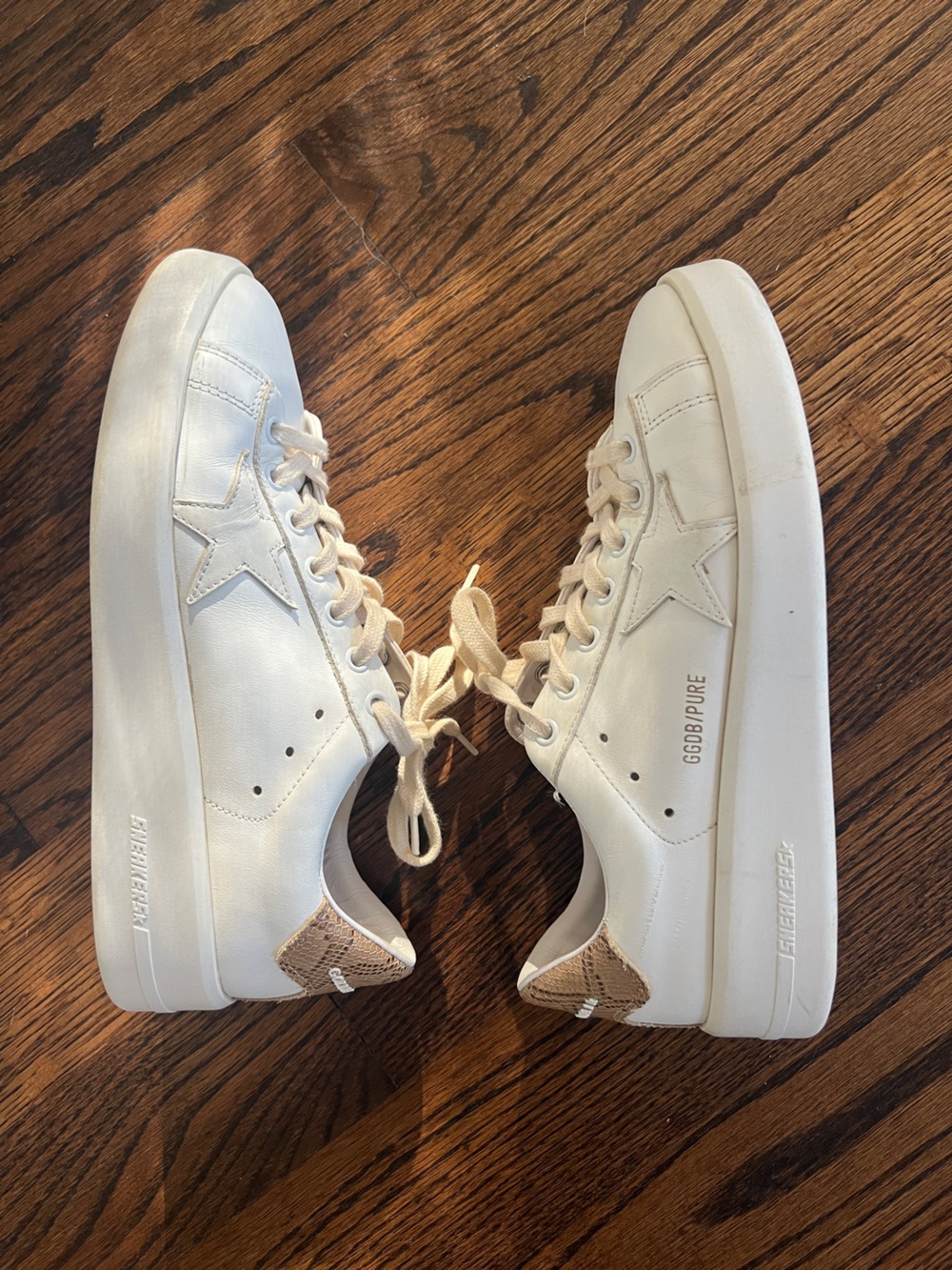 Golden Goose Pure Star Sneakers White Leather Snake Print Heel Womens 39